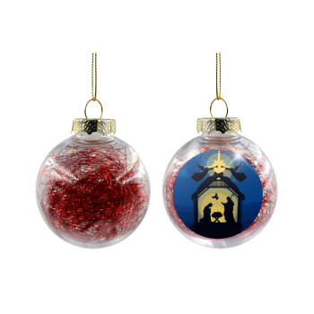 Η γέννηση του Ιησού φάτνη, Χριστουγεννιάτικη μπάλα δένδρου διάφανη με κόκκινο γέμισμα 8cm