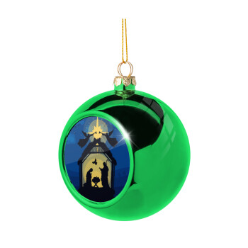 Nativity Jesus manger, Χριστουγεννιάτικη μπάλα δένδρου Πράσινη 8cm