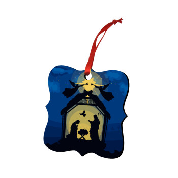 Η γέννηση του Ιησού φάτνη, Στολίδι Χριστουγεννιάτικο στολίδι polygon ξύλινο 7.5cm