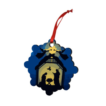 Nativity Jesus manger, Christmas ornament snowflake wooden 7.5cm