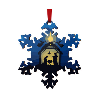 Nativity Jesus manger, Christmas ornament wooden snowflake 9cm