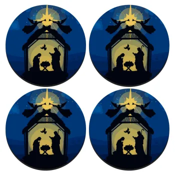 Η γέννηση του Ιησού φάτνη, ΣΕΤ 4 Σουβέρ ξύλινα στρογγυλά (9cm)