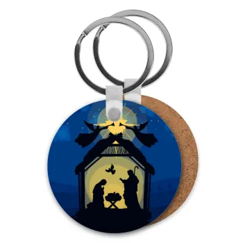 Η γέννηση του Ιησού φάτνη, Μπρελόκ Ξύλινο στρογγυλό MDF Φ5cm