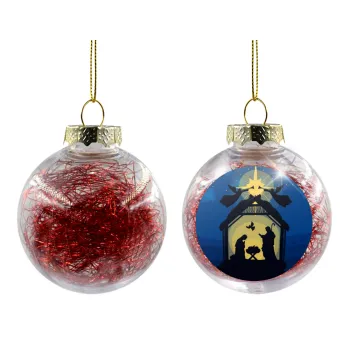 Nativity Jesus manger, Transparent Christmas tree ball ornament with red filling 8cm