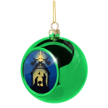 Nativity Jesus manger, Green Christmas tree ornament ball 8cm