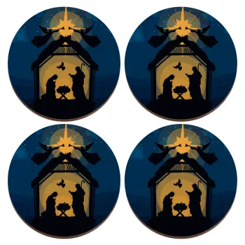 Nativity Jesus manger, ΣΕΤ x4 Σουβέρ ξύλινα στρογγυλά plywood (9cm)