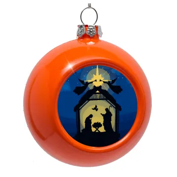 Nativity Jesus manger, Orange Christmas tree ornament bauble 8cm