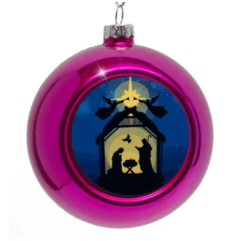 Nativity Jesus manger, Purple Christmas tree ornament bauble 8cm