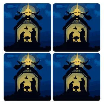 Nativity Jesus manger, ΣΕΤ 4 Σουβέρ ξύλινα τετράγωνα (9cm)
