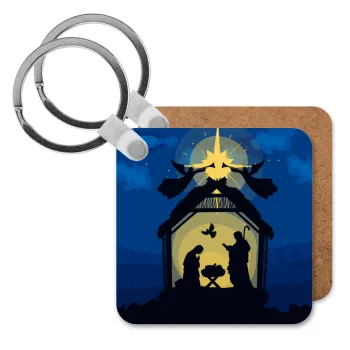 Η γέννηση του Ιησού φάτνη, Μπρελόκ Ξύλινο τετράγωνο MDF