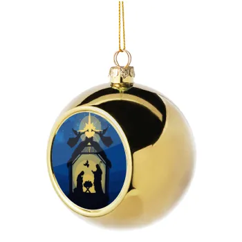 Nativity Jesus manger, Golden Christmas tree ball ornament 8cm
