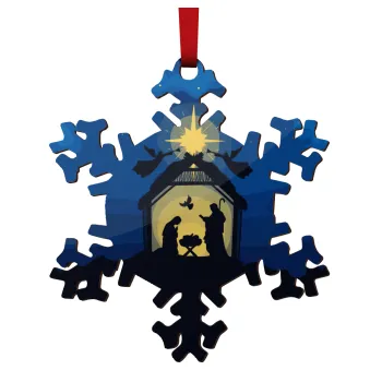 Nativity Jesus manger, Christmas ornament wooden snowflake 9cm
