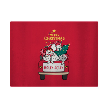 Merry Christmas cats in car, Επιφάνεια κοπής γυάλινη (38x28cm)