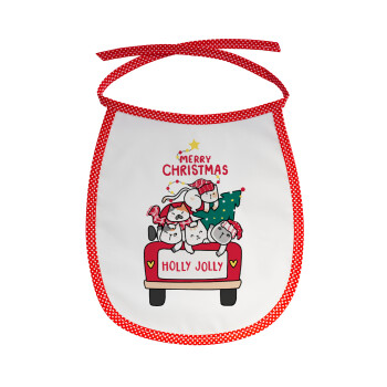 Merry Christmas cats in car, Σαλιάρα μωρού αλέκιαστη με κορδόνι Κόκκινη