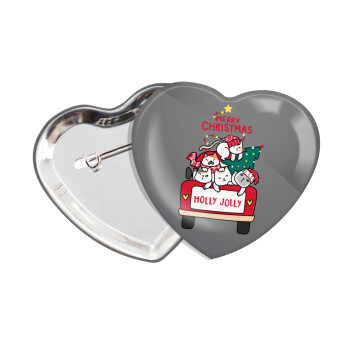 Merry Christmas cats in car, Κονκάρδα παραμάνα καρδιά (57x52mm)