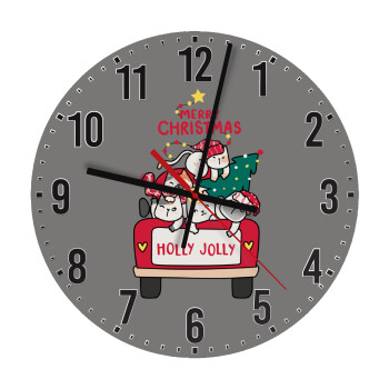 Merry Christmas cats in car, Ρολόι τοίχου ξύλινο (30cm)