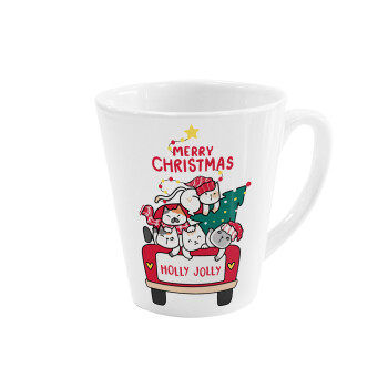Merry Christmas cats in car, Κούπα κωνική Latte Λευκή, κεραμική, 300ml