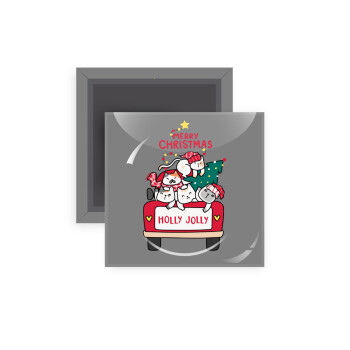 Merry Christmas cats in car, Μαγνητάκι ψυγείου τετράγωνο διάστασης 5x5cm