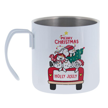 Merry Christmas cats in car, Mug Stainless steel double wall 400ml