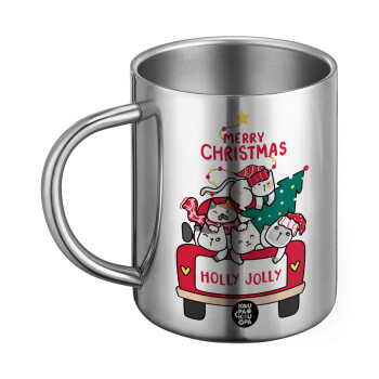 Merry Christmas cats in car, Ανοξείδωτη Μεταλλική Κούπα 450ml - Διπλού Τοιχώματος
