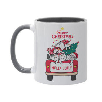 Merry Christmas cats in car, Mug colored grey, ceramic, 330ml