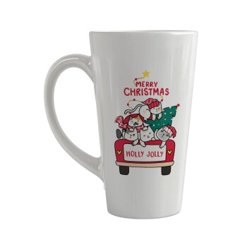 Merry Christmas cats in car, Κούπα κωνική Latte Μεγάλη, κεραμική, 450ml