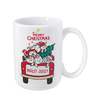 Merry Christmas cats in car, Κούπα Mega, κεραμική, 450ml