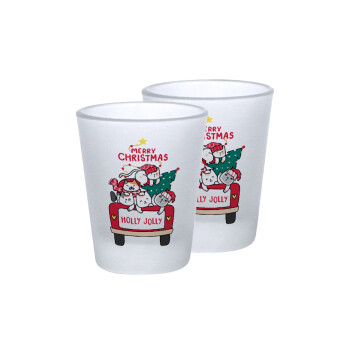 Merry Christmas cats in car, Σφηνοπότηρα γυάλινα 45ml του πάγου (2 τεμάχια)