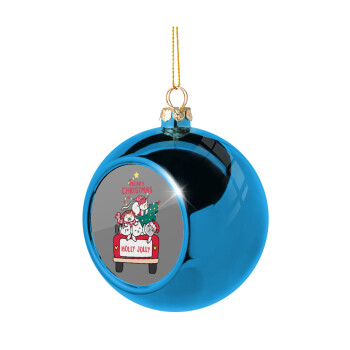 Merry Christmas cats in car, Χριστουγεννιάτικη μπάλα δένδρου Μπλε 8cm