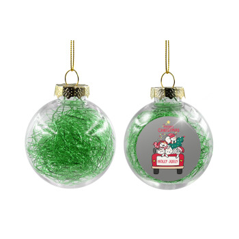Merry Christmas cats in car, Χριστουγεννιάτικη μπάλα δένδρου διάφανη με πράσινο γέμισμα 8cm