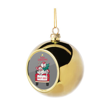 Merry Christmas cats in car, Χριστουγεννιάτικη μπάλα δένδρου Χρυσή 8cm