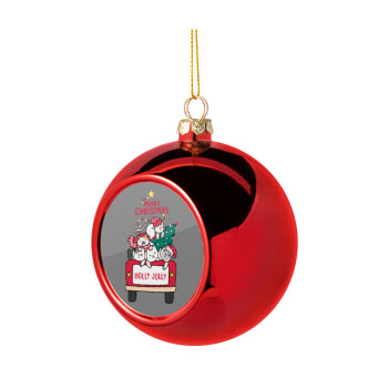 Merry Christmas cats in car, Χριστουγεννιάτικη μπάλα δένδρου Κόκκινη 8cm