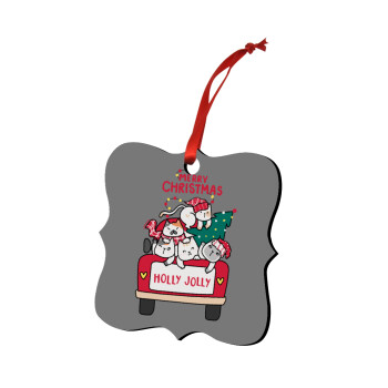 Merry Christmas cats in car, Στολίδι Χριστουγεννιάτικο στολίδι polygon ξύλινο 7.5cm