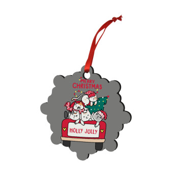 Merry Christmas cats in car, Christmas ornament snowflake wooden 7.5cm
