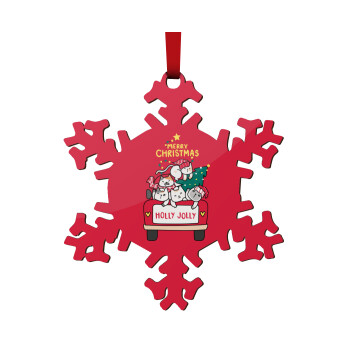 Merry Christmas cats in car, Στολίδι Χριστουγεννιάτικο στολίδι νιφάδα ξύλινο 9cm