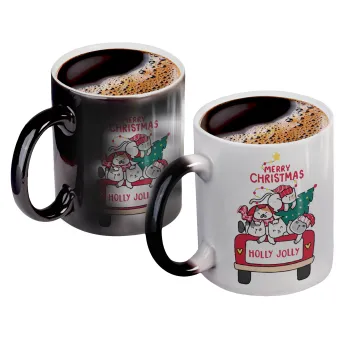 Merry Christmas cats in car, Color changing magic Mug, ceramic, 330ml when adding hot liquid inside, the black colour desappears (1 pcs)