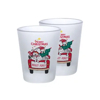 Merry Christmas cats in car, Σφηνοπότηρα γυάλινα 45ml του πάγου (2 τεμάχια)