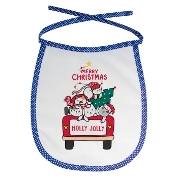 Merry Christmas cats in car, Σαλιάρα μωρού αλέκιαστη με κορδόνι Μπλε