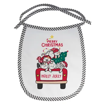 Merry Christmas cats in car, Σαλιάρα μωρού αλέκιαστη με κορδόνι Μαύρη