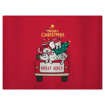 Merry Christmas cats in car, Επιφάνεια κοπής γυάλινη (38x28cm)