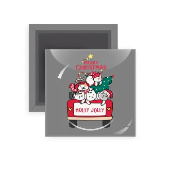 Merry Christmas cats in car, Μαγνητάκι ψυγείου τετράγωνο διάστασης 5x5cm