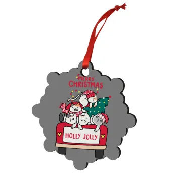 Merry Christmas cats in car, Στολίδι Χριστουγεννιάτικο στολίδι snowflake ξύλινο 7.5cm