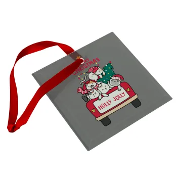Merry Christmas cats in car, Christmas ornament, glass square ornament 9x9cm