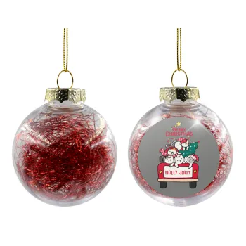 Merry Christmas cats in car, Transparent Christmas tree ball ornament with red filling 8cm