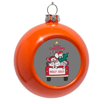 Merry Christmas cats in car, Στολίδι Χριστουγεννιάτικη μπάλα δένδρου Πορτοκαλί 8cm