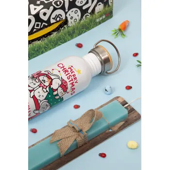 Merry Christmas cats in car, Πασχαλινή Λαμπάδα με παγούρι μεταλλικό (620ml, stainless steel) & κερί αρωματικό πλακέ (30cm) (ΤΙΡΚΟΥΑΖ)