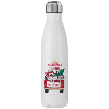Merry Christmas cats in car, Stainless steel, double-walled, 750ml