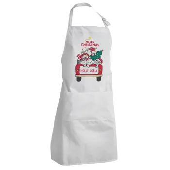 Merry Christmas cats in car, Adult Chef Apron (with sliders and 2 pockets)