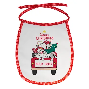 Merry Christmas cats in car, Σαλιάρα μωρού αλέκιαστη με κορδόνι Κόκκινη