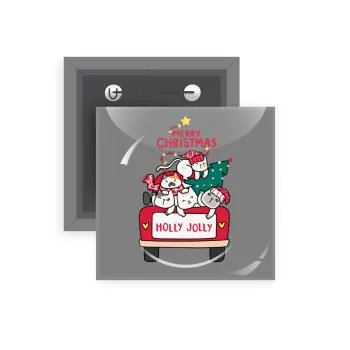 Merry Christmas cats in car, Κονκάρδα παραμάνα τετράγωνη 5x5cm